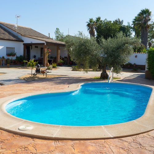 piscina con forma romana en 7x4 y 6x3 metros